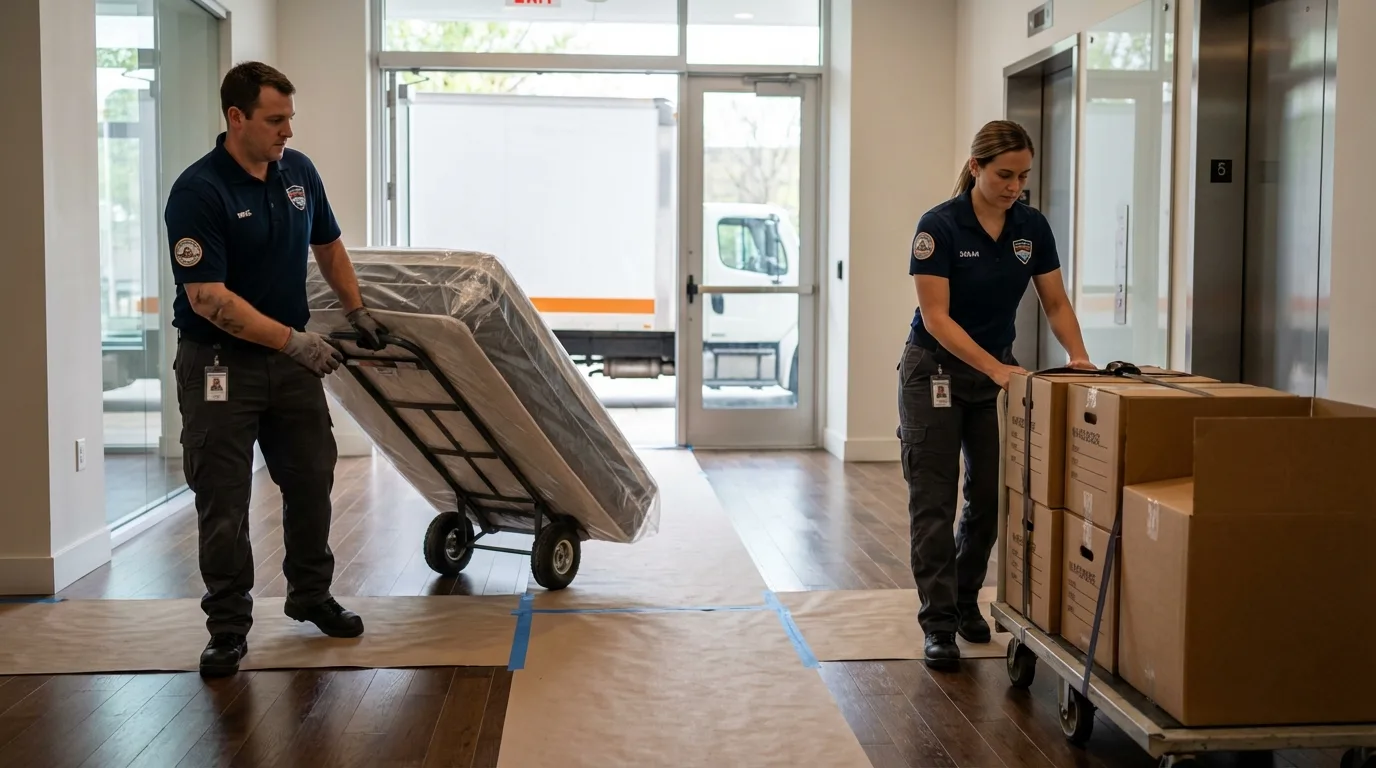 Professional apartment movers loading elevator in Hyden, KY
